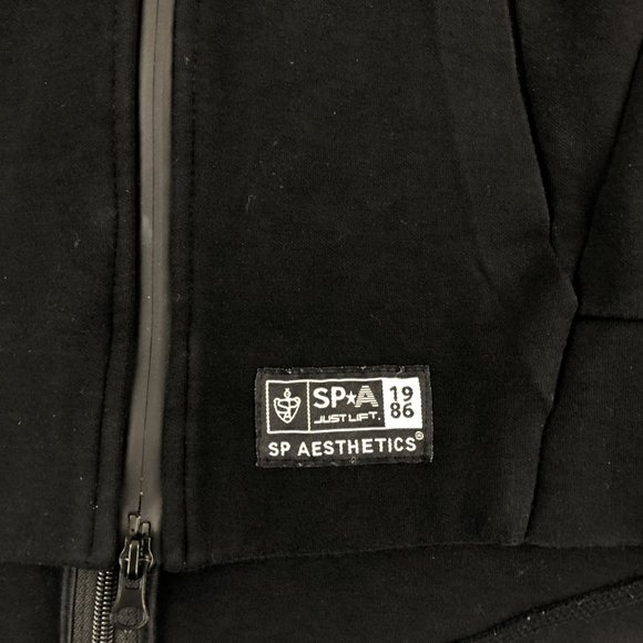 SP Aesthetics Men's Size Small Black Two-Way Full Zip Long Sleeve Hooded Jacket - Picture 3 of 11